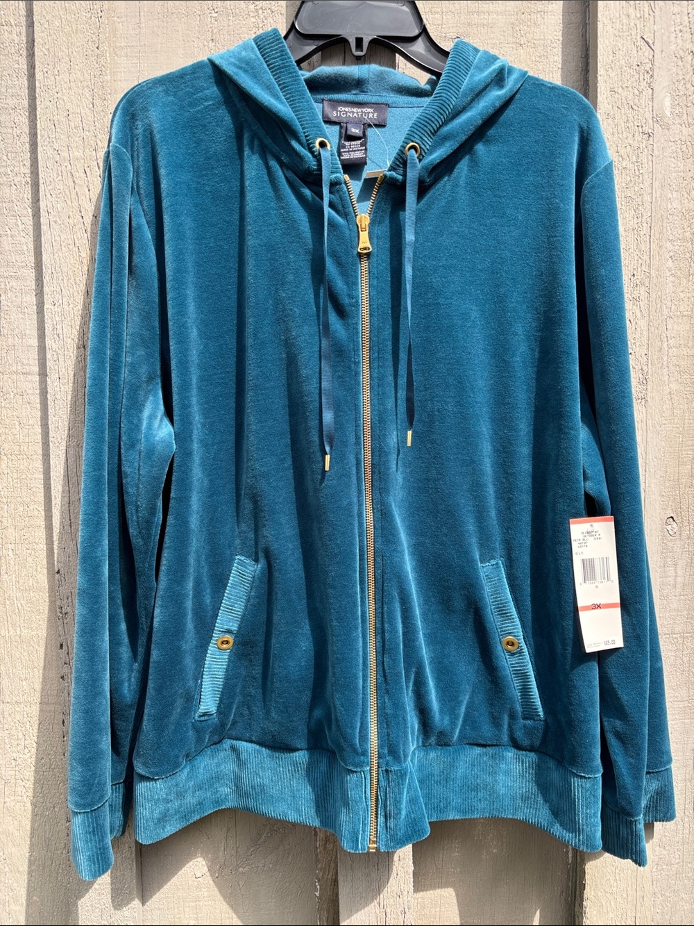 Jones New York Teal Velour Zip Hoodie Size 3X